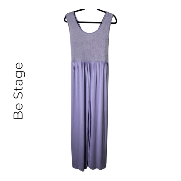 NWOT‎ BE STAGE SLEEVELESS JUMPSUIT SMOCKED TOP HALF AND WIDE LEG BOTTOM SIZE LG - Picture 1 of 7